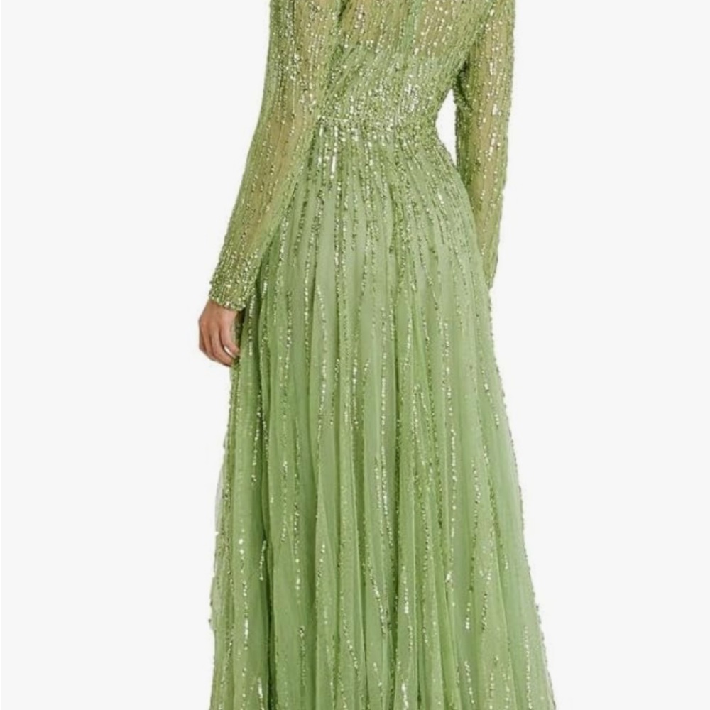 Mac Duggal Green Tiered Bishop Sleeve Gown - Picture 2 of 7